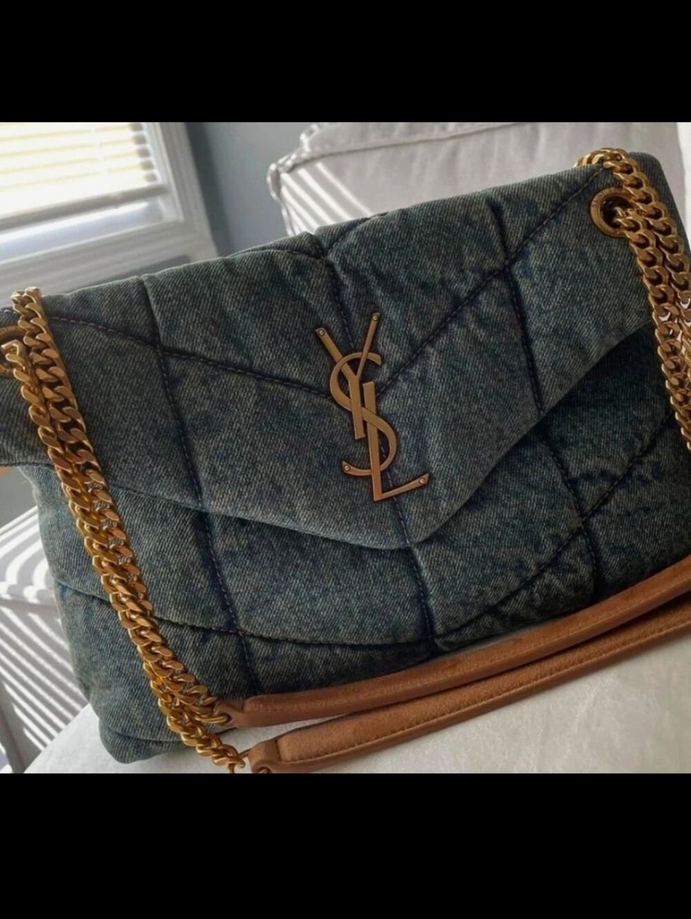 Delux Denim Toy Puffer Large Crossbody Light Blue Chain Bag w/gold Tone Rodeo
